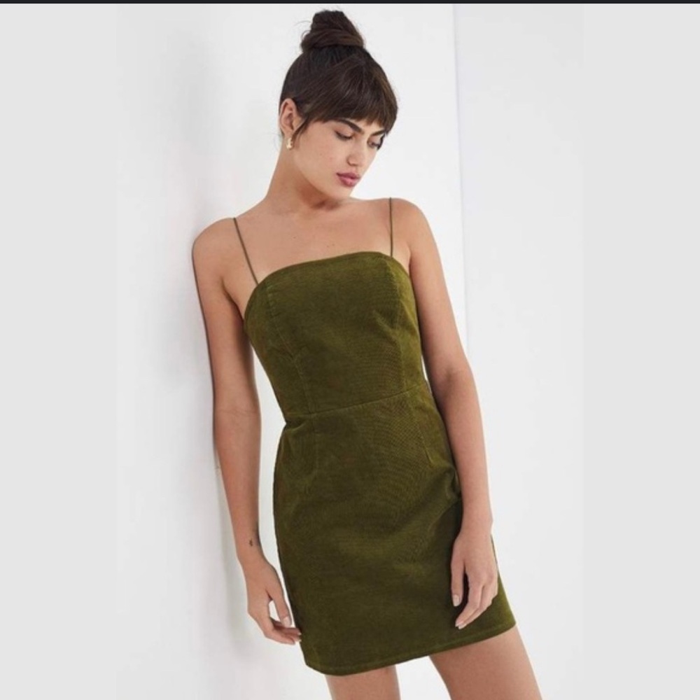 Urban Outfitters Olive Green Corduroy Spaghetti Strap Dress, Size 0